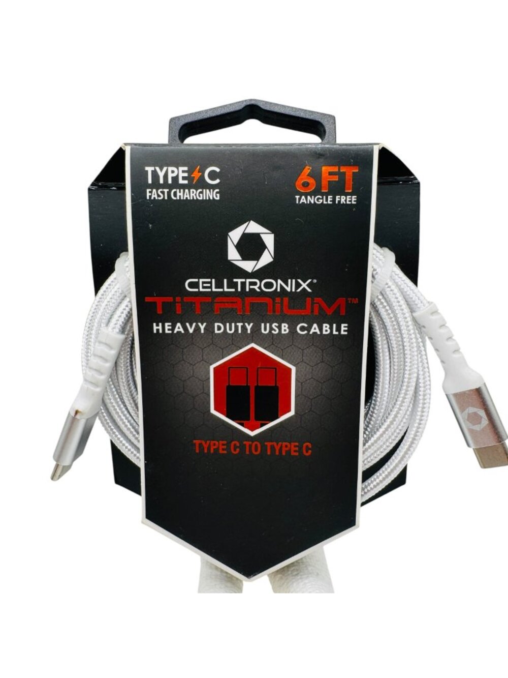 Celltronix Titanium 6 Ft Type C To Type C Fast Charging Heavy Duty USB Cable Whi